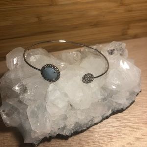 Silver bracelet with turquoise colored stone crystals costume fashion dainty